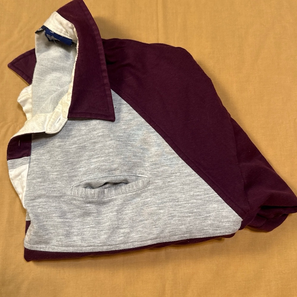 Colorblock Henley Sweatshirt / Retro Rugby Pullover Athletic Vintage Fit men med